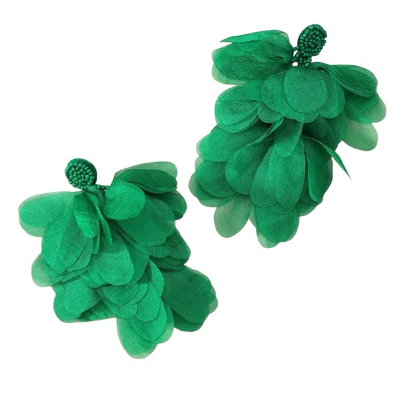Oversized Green Chiffon Earrings Boho Fluffy Drop Statement Jewelry New - Picture 1 of 5